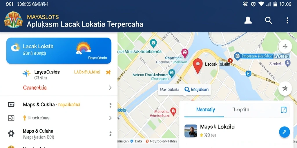 Tampilan antarmuka aplikasi MAYASLOTS yang menampilkan fungsi Lacak Lokasi dengan jelas.