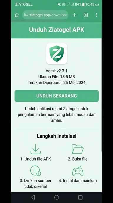 Tampilan halaman APK ziatogel