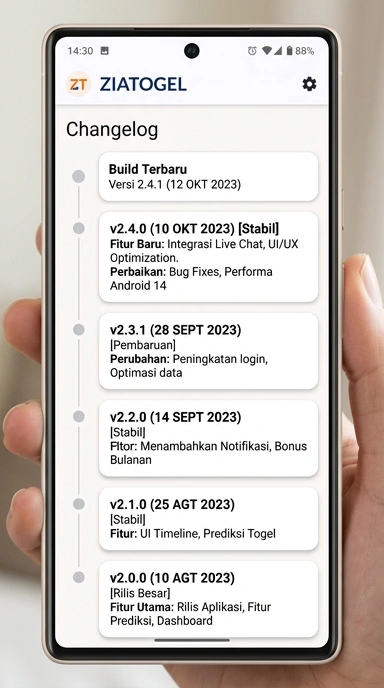 Tampilan riwayat versi ziatogel
